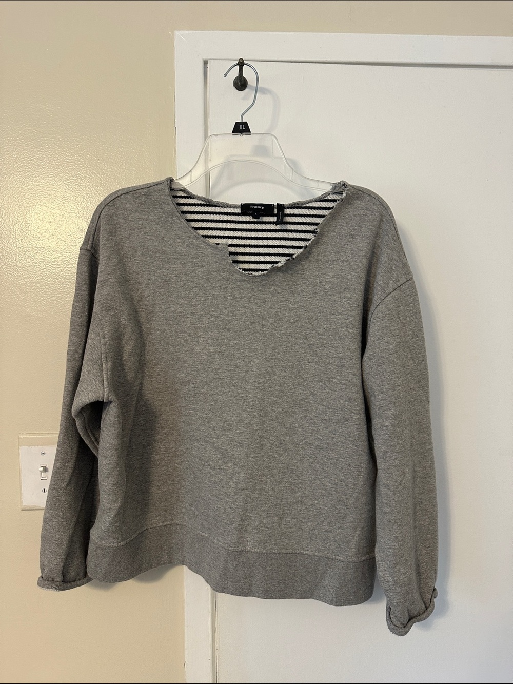 Theory - Grey Layered-Look Sweatshirt with Striped Underlay